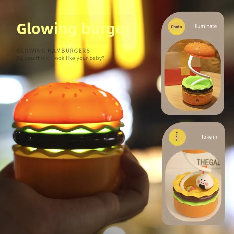 Original Practical Reading Burger Night Light LED Charging Bedside Sleep Light Learning Pencil Sharpener Can Be Stored Desk Lamp