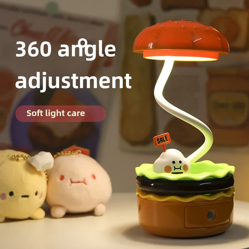 Original Practical Reading Burger Night Light LED Charging Bedside Sleep Light Learning Pencil Sharpener Can Be Stored Desk Lamp